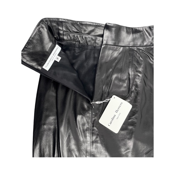 Carolina Herrera Mid Length High Waist Pencil Skirt • Black Lamb Leather
